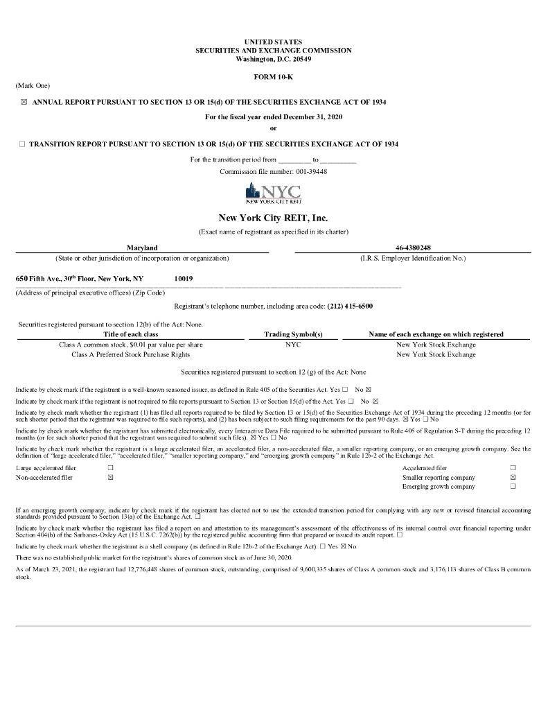 American Strategic Investment Co.（NYC）2020财年年度报告（英文版）