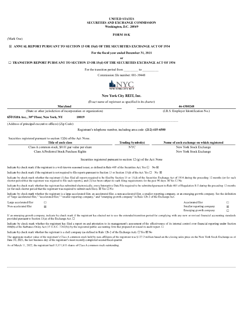 American Strategic Investment Co.（NYC）2021财年年度报告（英文版）