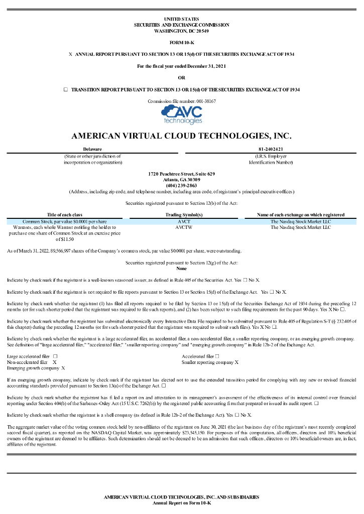American Virtual Cloud Technologies, Inc.（AVCT）2021财年年度报告（英文版）