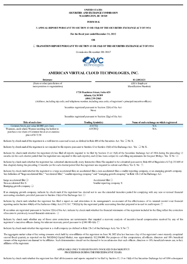 American Virtual Cloud Technologies, Inc.（AVCT）2022财年年度报告（英文版）