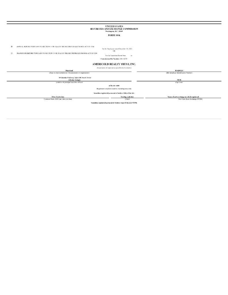 Americold Realty Trust（COLD）2022财年年度报告（英文版）