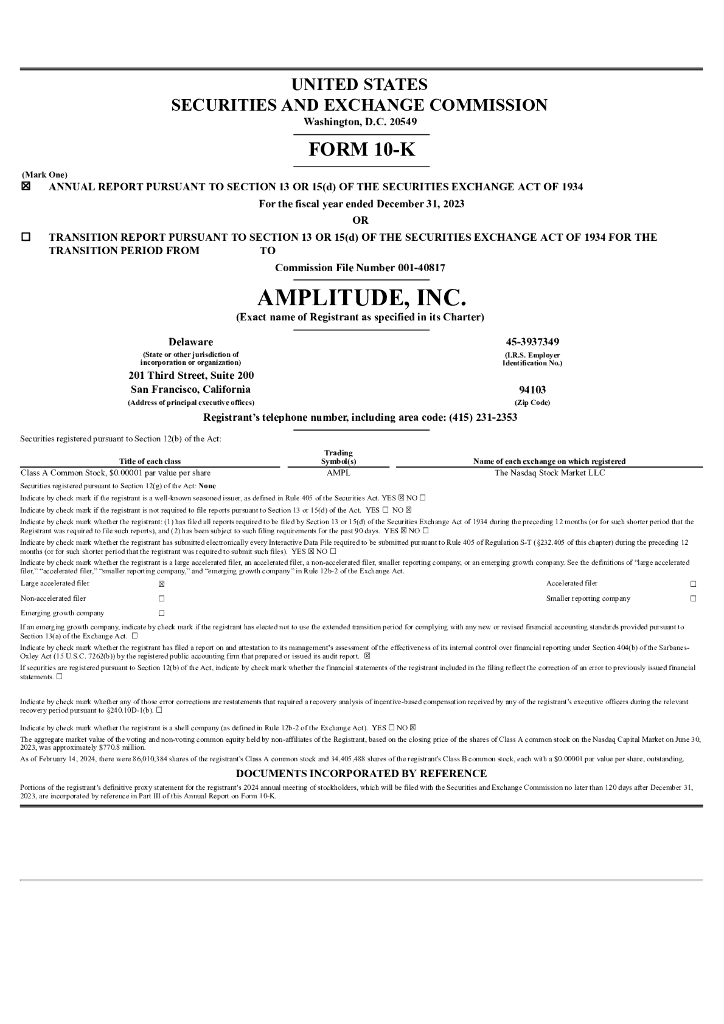 Amplitude, Inc.（AMPL）2023财年年度报告（英文版）