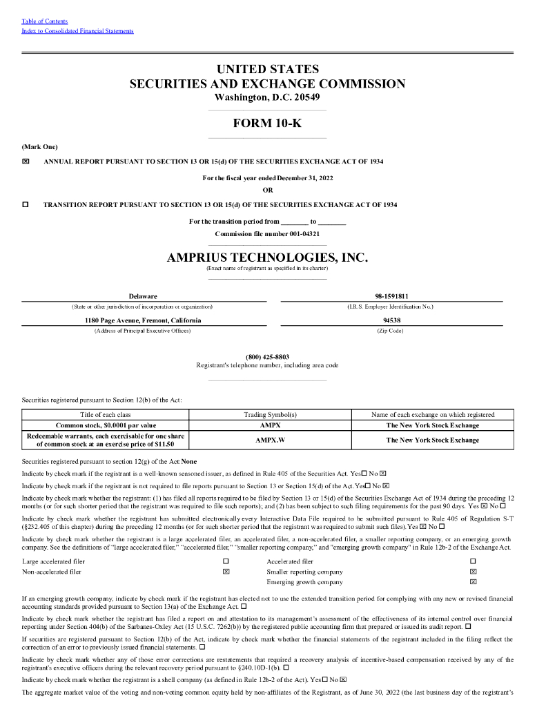 Amprius Technologies, Inc.（AMPX）2022财年年度报告（英文版）