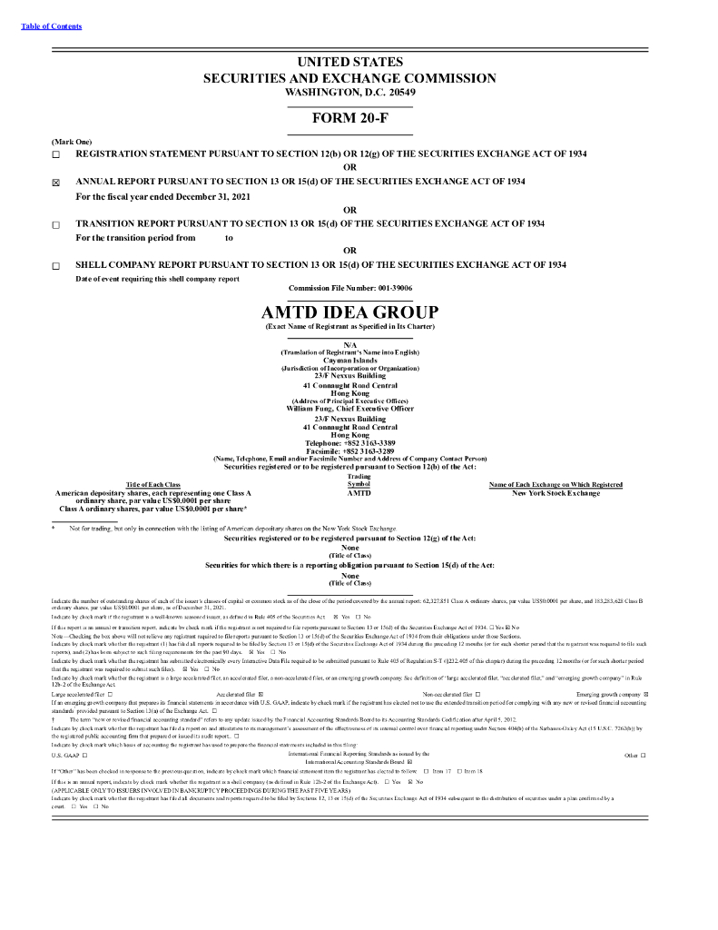 AMTD International Inc.（HKIB）2021财年年度报告（英文版）