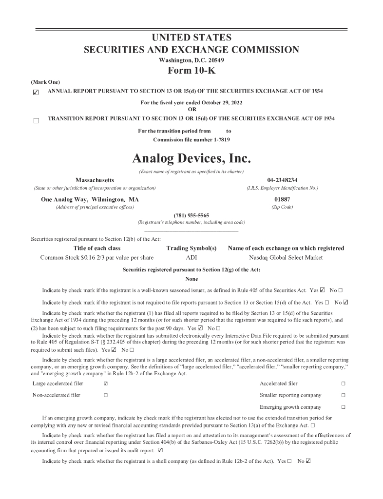 Analog Devices Inc.（ADI）2022财年年度报告（英文版）