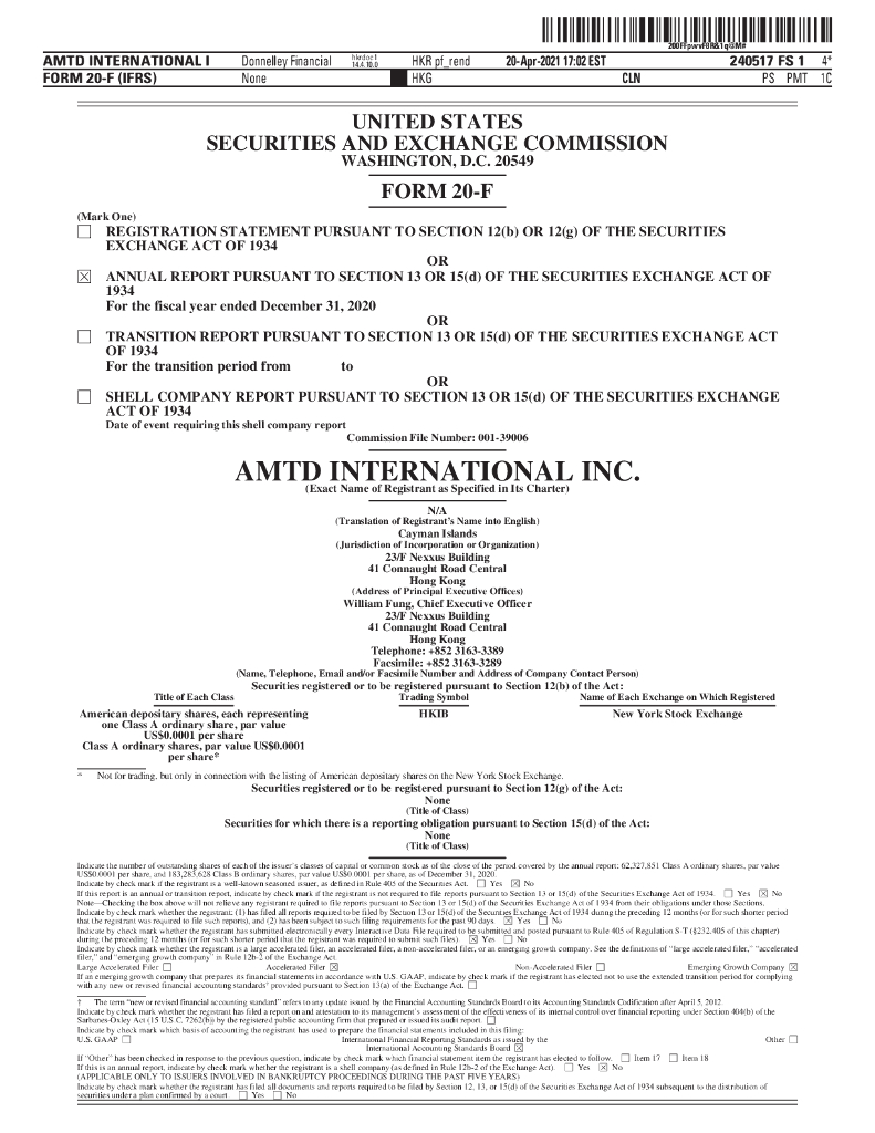 AMTD International Inc.（HKIB）2020财年年度报告（英文版）
