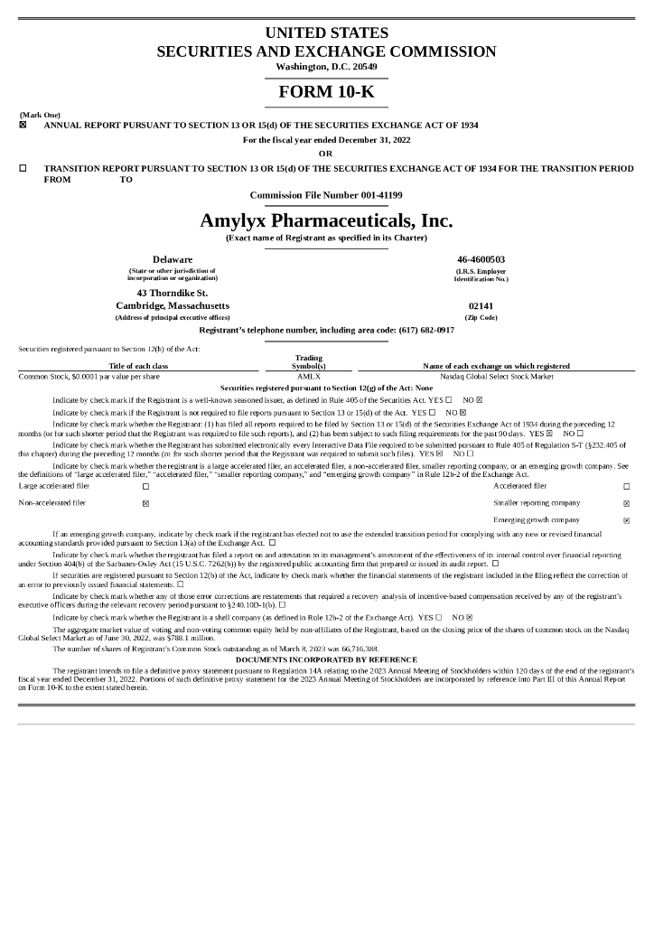 Amylyx Pharmaceuticals, Inc.（AMLX）2022财年年度报告（英文版）