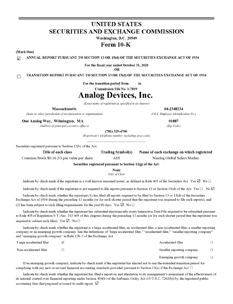 Analog Devices Inc.（ADI）2020财年年度报告（英文版）