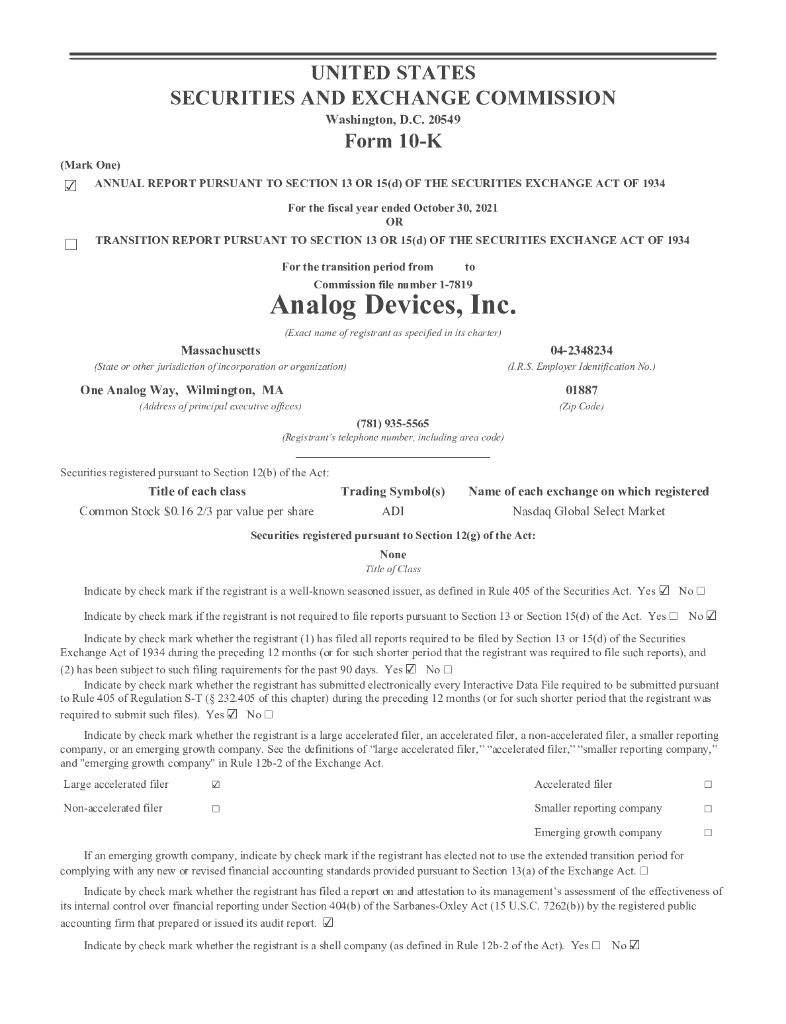 Analog Devices Inc.（ADI）2021财年年度报告（英文版）
