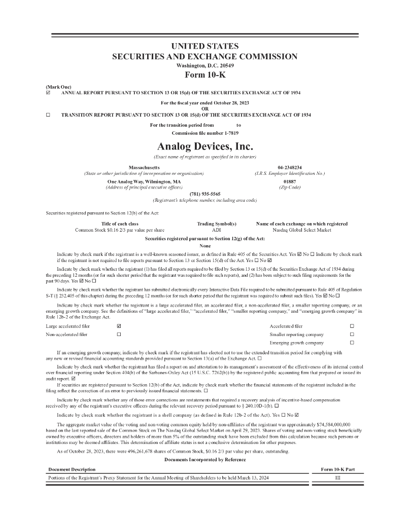 Analog Devices Inc.（ADI）2023财年年度报告（英文版）
