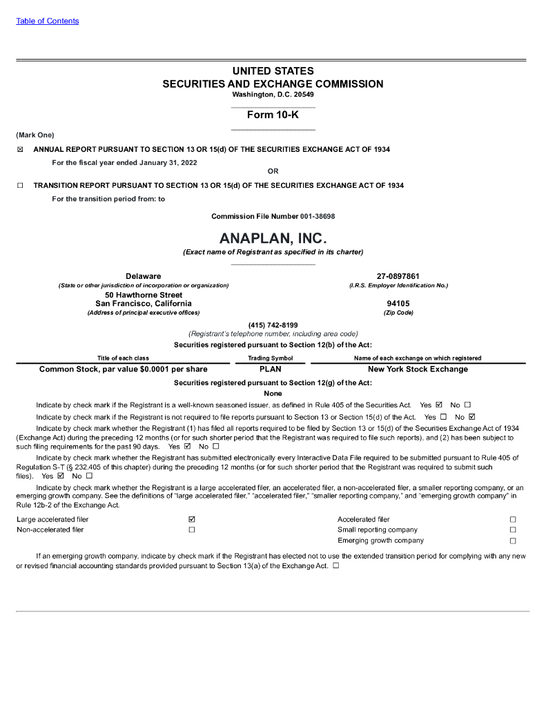 Anaplan, Inc.（PLAN）2021财年年度报告（英文版）