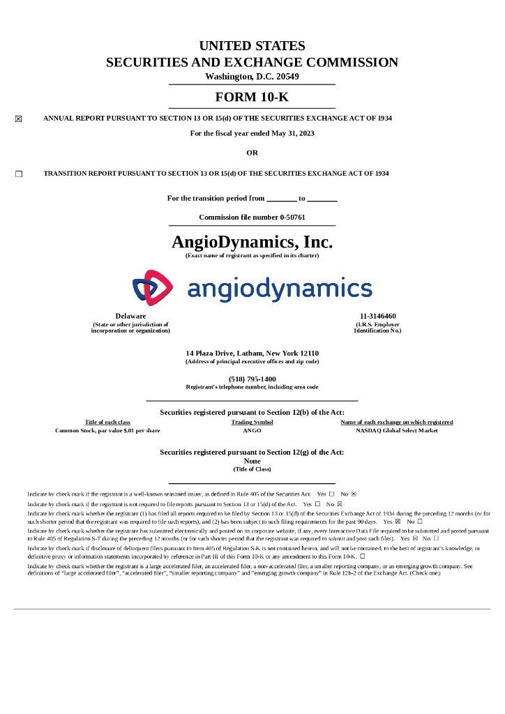 AngioDynamics Inc.（ANGO）2023财年年度报告（英文版）