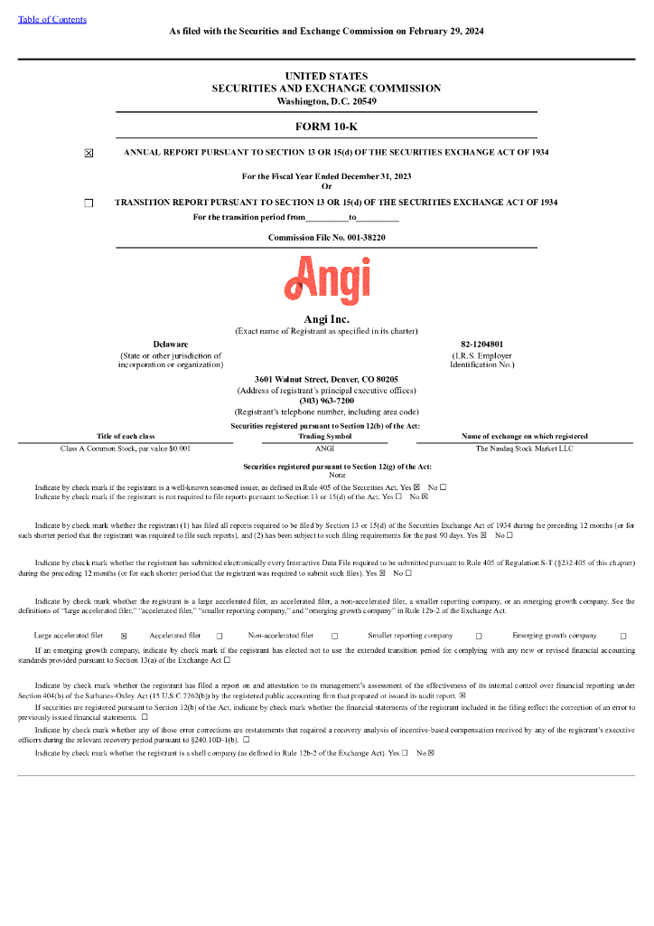 Angi（ANGI）2023财年年度报告（英文版）