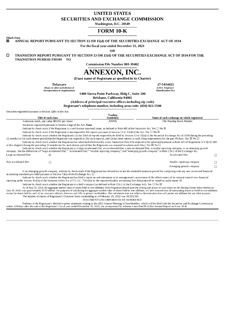 Annexon Biosciences（ANNX）2021财年年度报告（英文版）