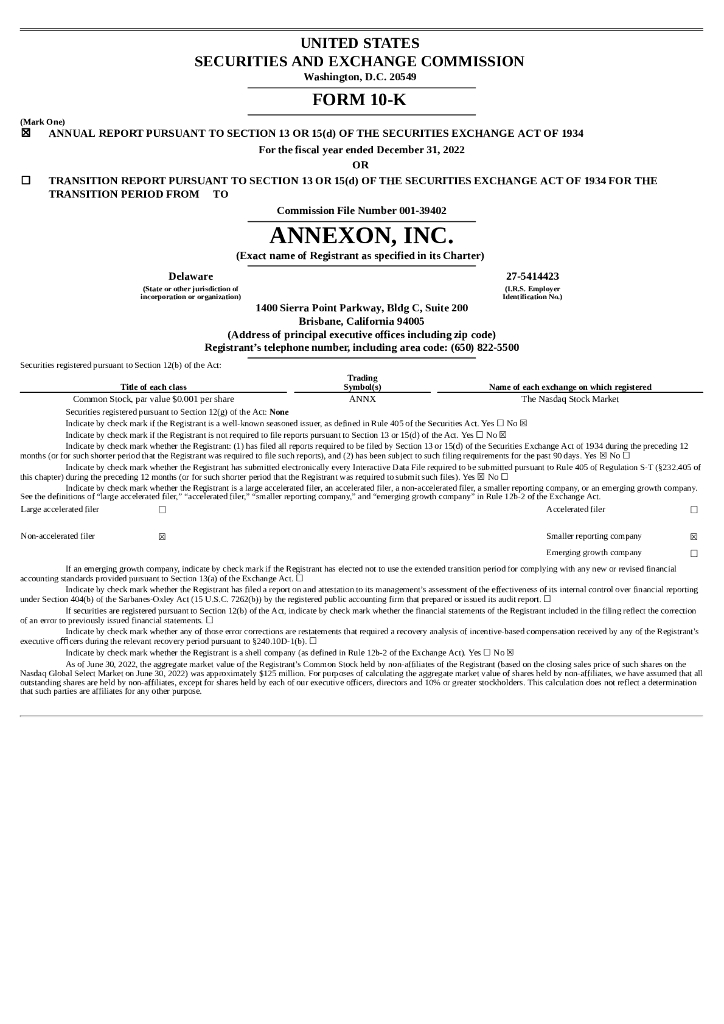Annexon Biosciences（ANNX）2022财年年度报告（英文版）