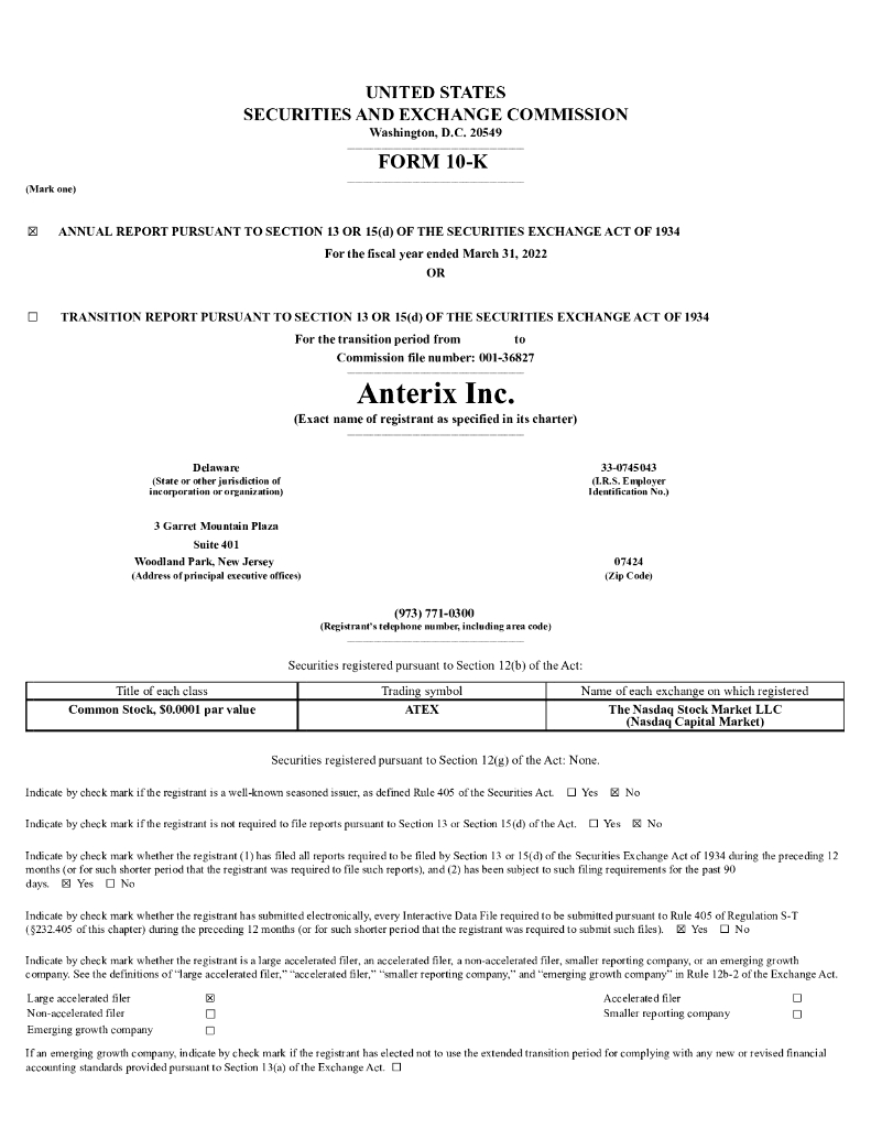 Anterix Inc.（ATEX）2022财年年度报告（英文版）