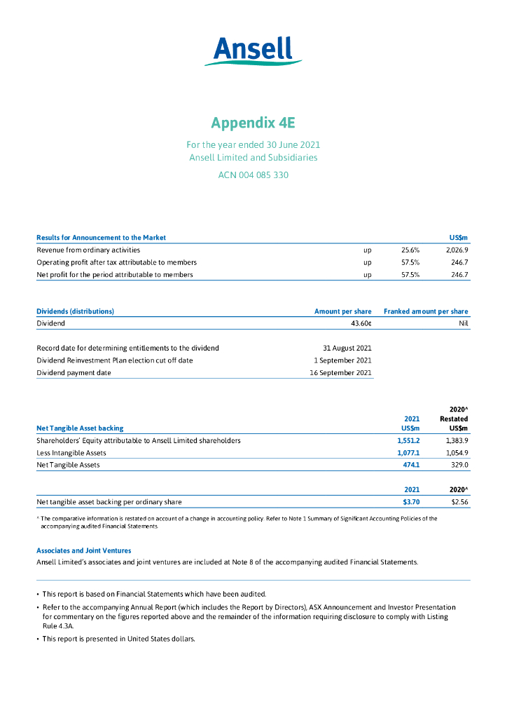 Ansell Limited（ANN）2021财年年度报告（英文版）