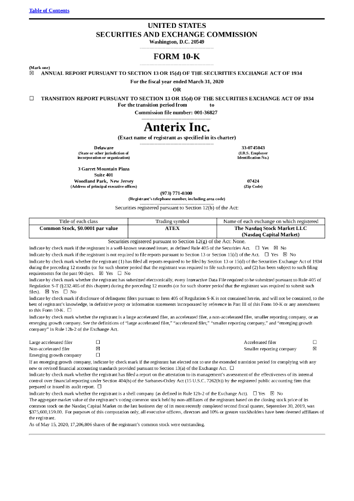 Anterix Inc.（ATEX）2020财年年度报告（英文版）