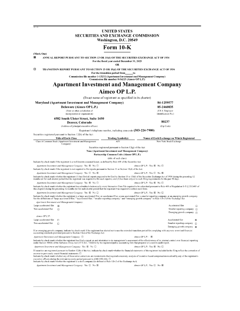 Apartment Investment and Management Company（AIV）2023财年年度报告（英文版）