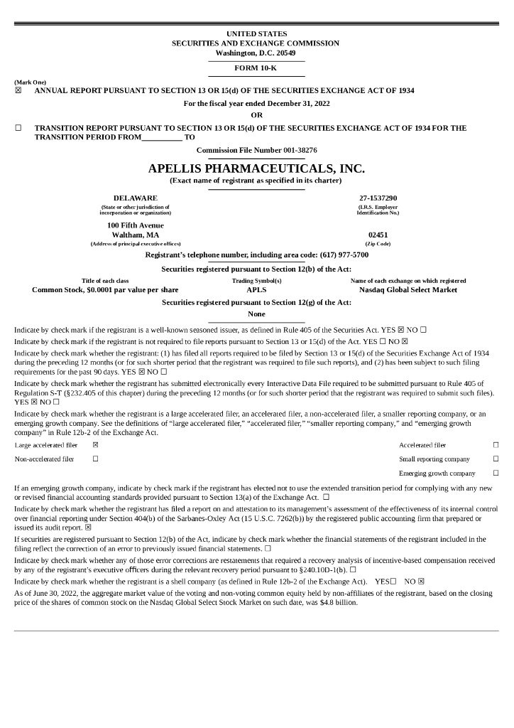 Apellis Pharmaceuticals, Inc.（APLS）2022财年年度报告（英文版）