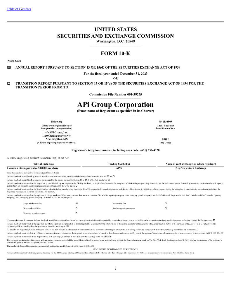 APi Group Corporation（APG）2023财年年度报告（英文版）
