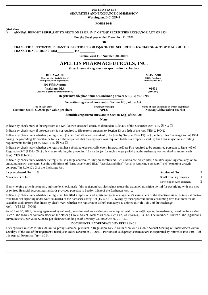 Apellis Pharmaceuticals, Inc.（APLS）2021财年年度报告（英文版）