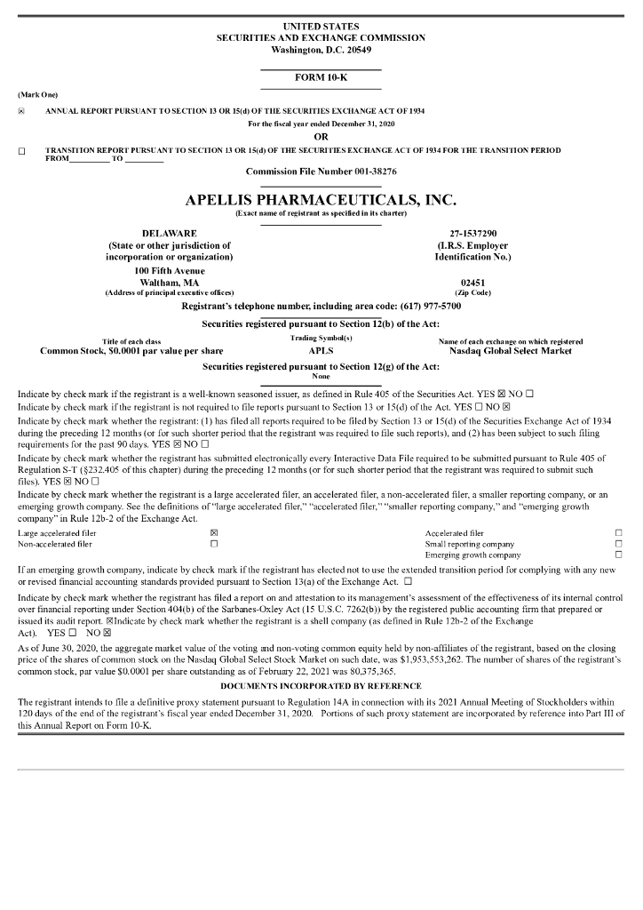 Apellis Pharmaceuticals, Inc.（APLS）2020财年年度报告（英文版）