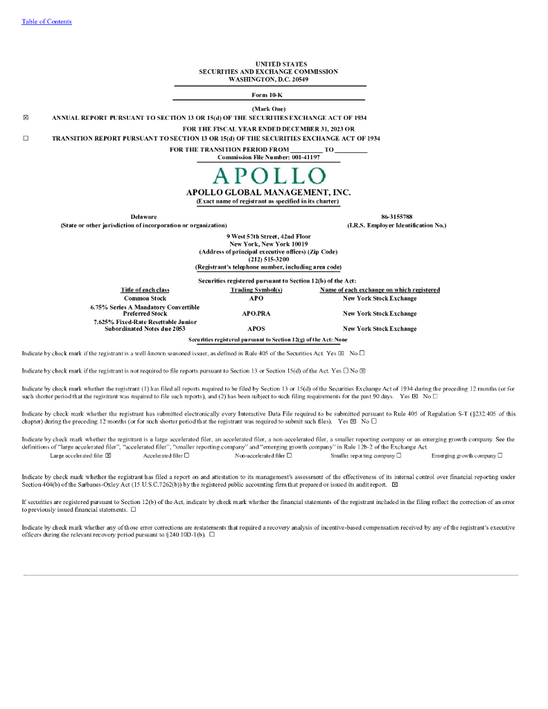 Apollo Global Management, LLC（APO）2023财年年度报告（英文版）