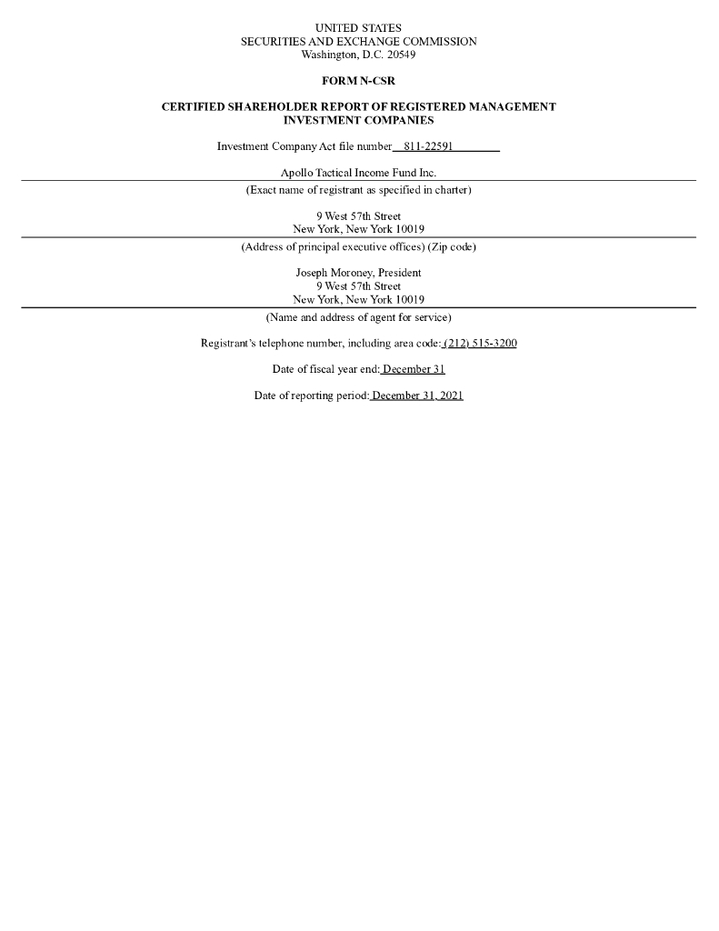 Apollo Tactical Income Fund Inc（AIF）2021财年年度报告（英文版）