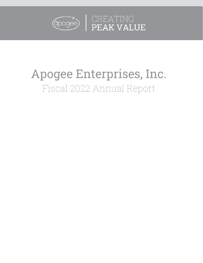 Apogee Enterprises, Inc.（APOG）2022财年年度报告（英文版）