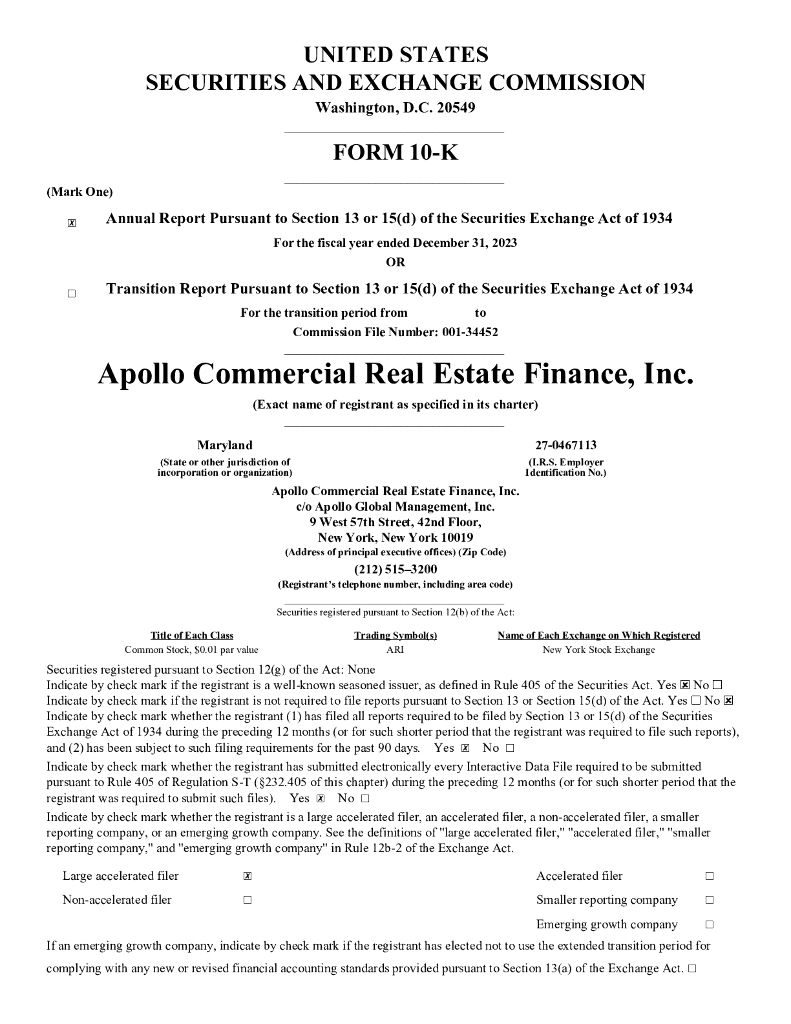 Apollo Commercial Real Estate Finance, Inc.（ARI）2023财年年度报告（英文版）