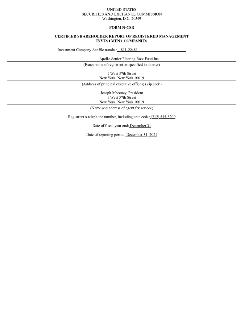 Apollo Senior Floating Rate Fund Inc.（AFT）2021财年年度报告（英文版）
