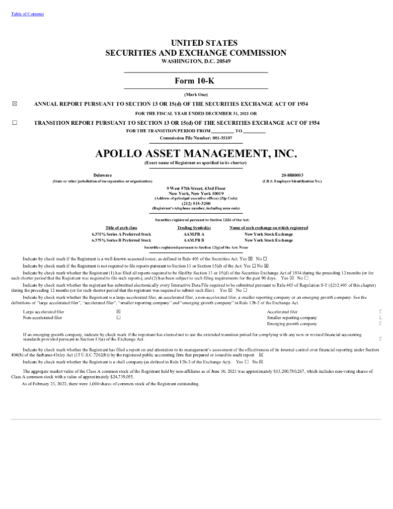 Apollo Global Management, LLC（APO）2021财年年度报告（英文版）