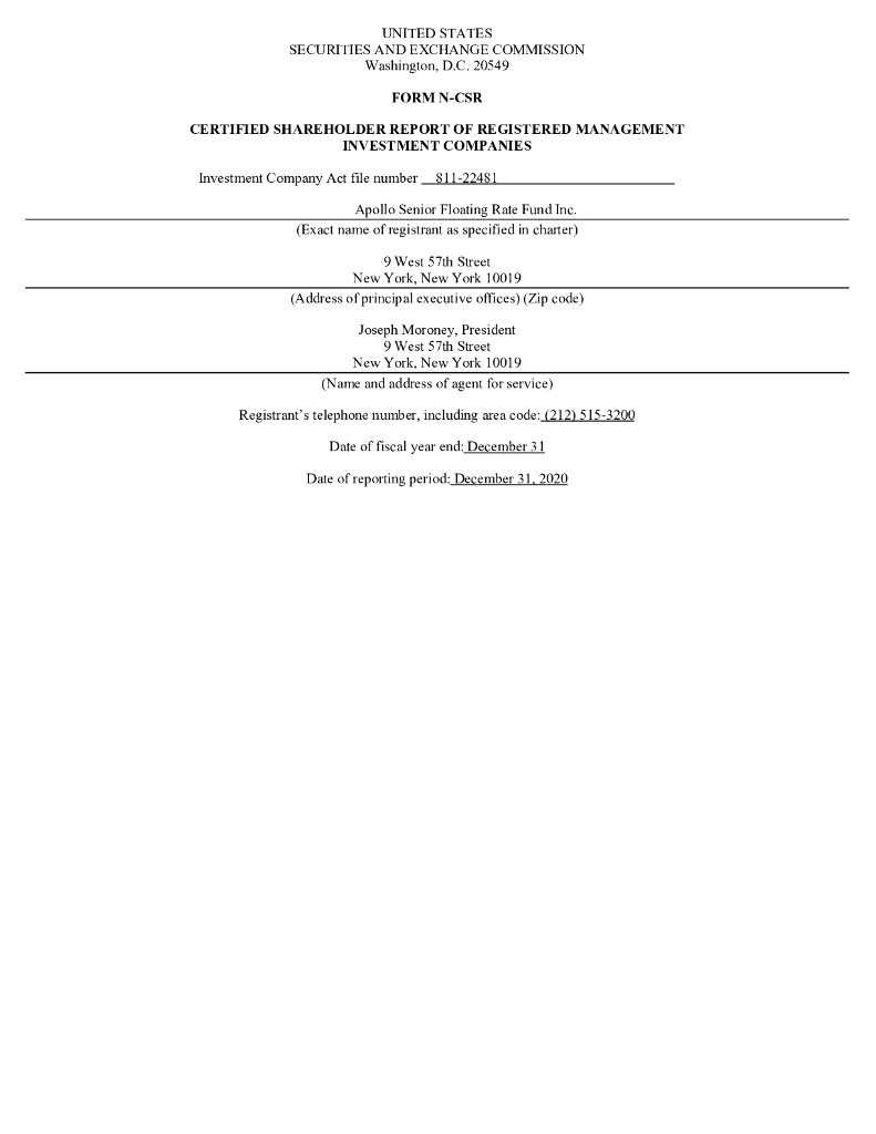 Apollo Senior Floating Rate Fund Inc.（AFT）2020财年年度报告（英文版）