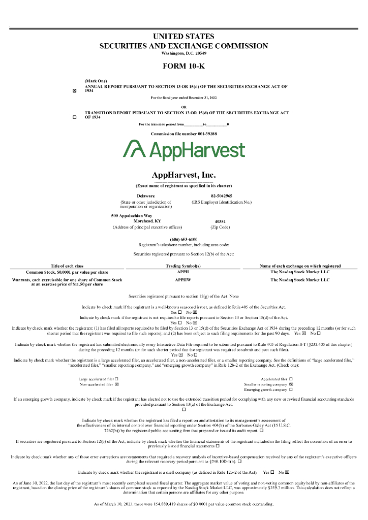 AppHarvest, Inc.（APPH）2022财年年度报告（英文版）