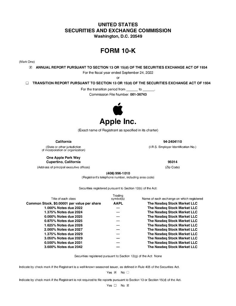 Apple Inc.（AAPL）2022财年年度报告（英文版）