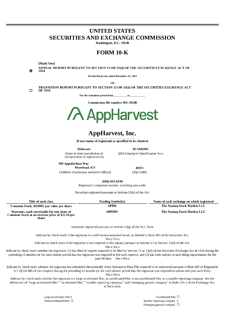 AppHarvest, Inc.（APPH）2021财年年度报告（英文版）