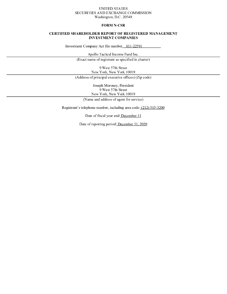 Apollo Tactical Income Fund Inc（AIF）2020财年年度报告（英文版）