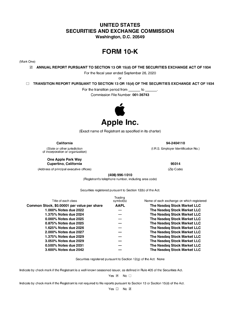 Apple Inc.（AAPL）2020财年年度报告（英文版）