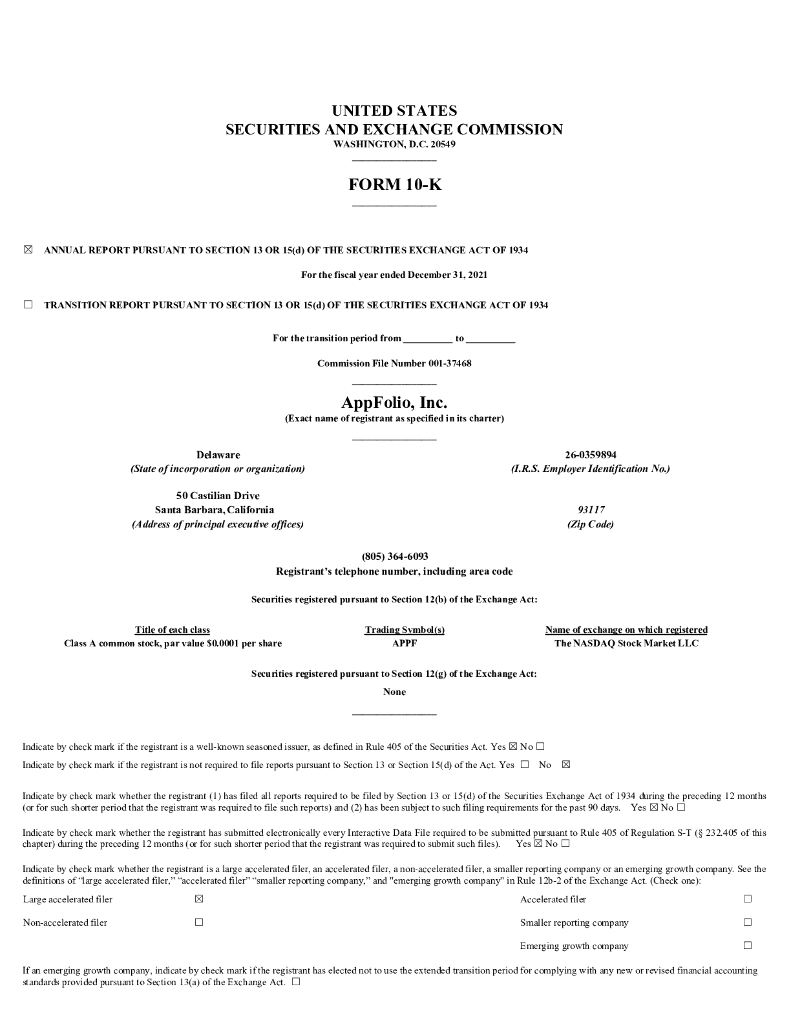 AppFolio, Inc.（APPF）2021财年年度报告（英文版）