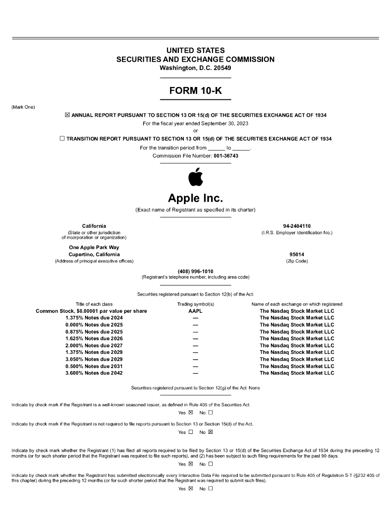 Apple Inc.（AAPL）2023财年年度报告（英文版）