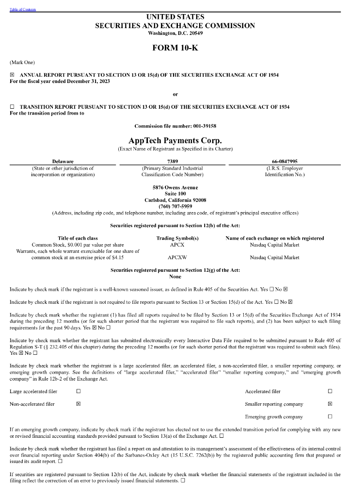 AppTech Payments Corp.（APCX）2023财年年度报告（英文版）