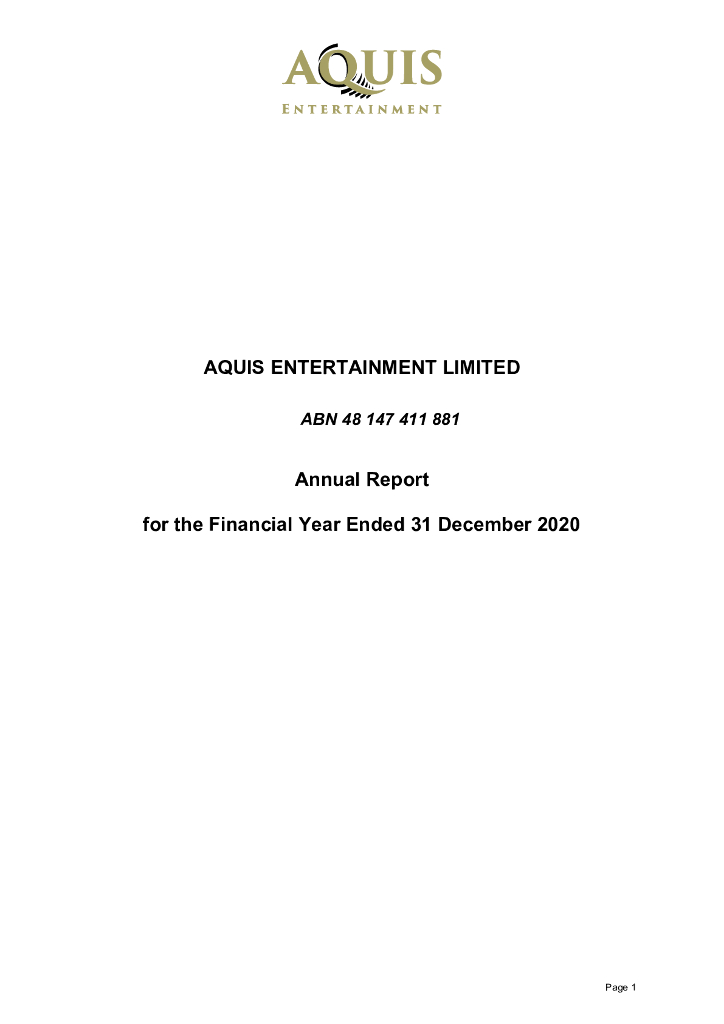 Aquis Entertainment（AQS）2020财年年度报告（英文版）