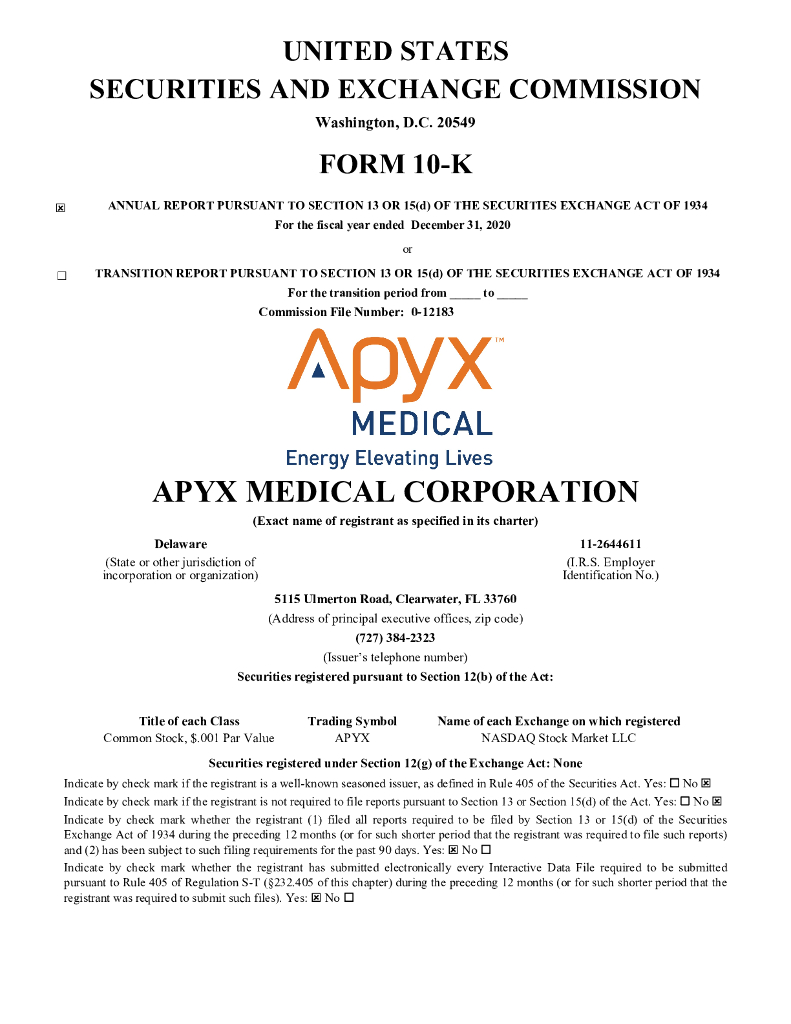 Apyx Medical Corporation（APYX）2020财年年度报告（英文版）