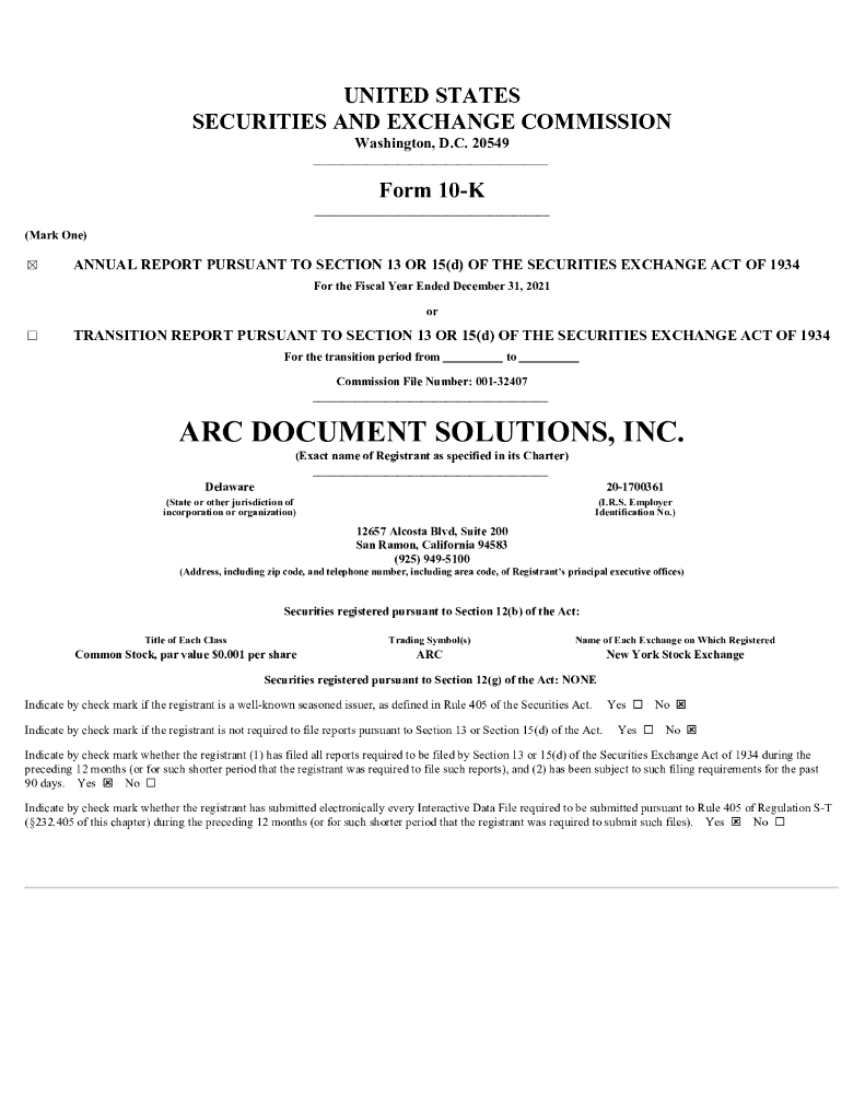 ARC Document Solutions Inc（ARC）2021财年年度报告（英文版）