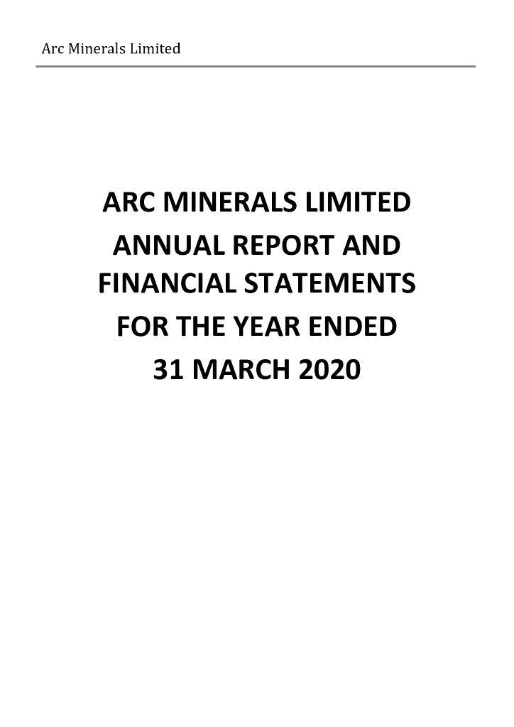 Arc Minerals Limited（ARCM）2020财年年度报告（英文版）