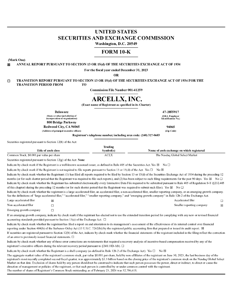 Arcellx, Inc.（ACLX）2023财年年度报告（英文版）