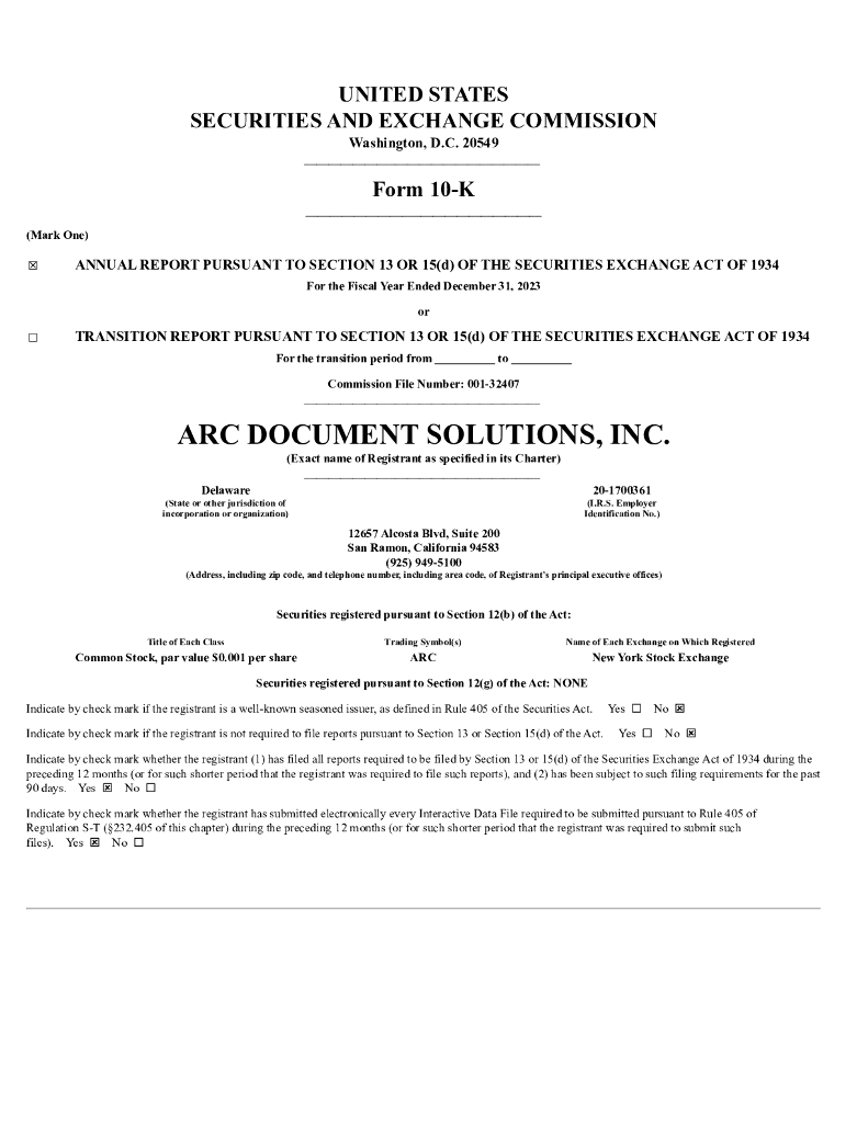 ARC Document Solutions Inc（ARC）2023财年年度报告（英文版）