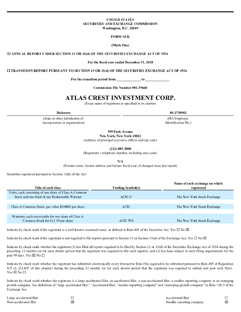 Archer Aviation Inc.（ACHR）2020财年年度报告（英文版）