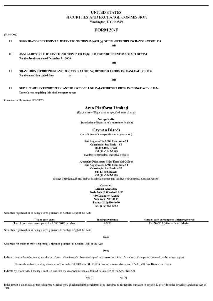 Arco Platform Limited（ARCE）2020财年年度报告（英文版）